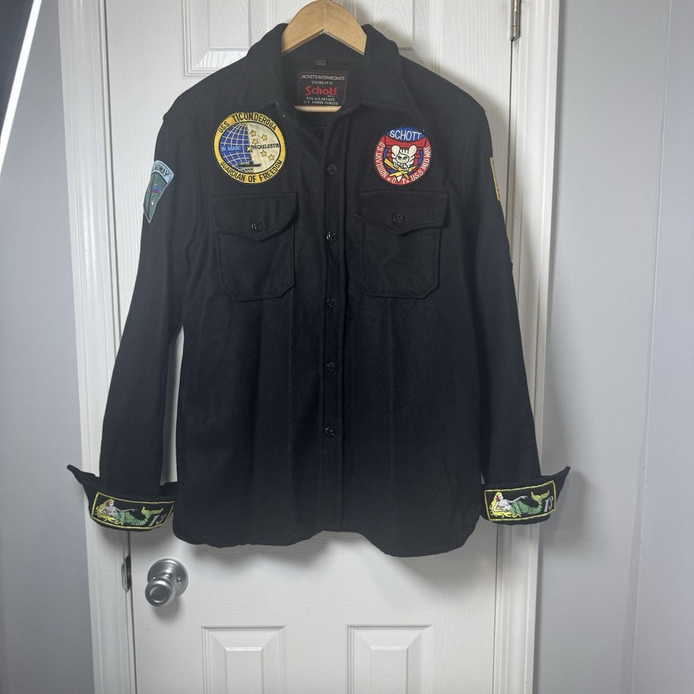 Vintage SCHOTT Wool Patch Button‎ Jacket Intermediate USAF CPO USS Midway Medium